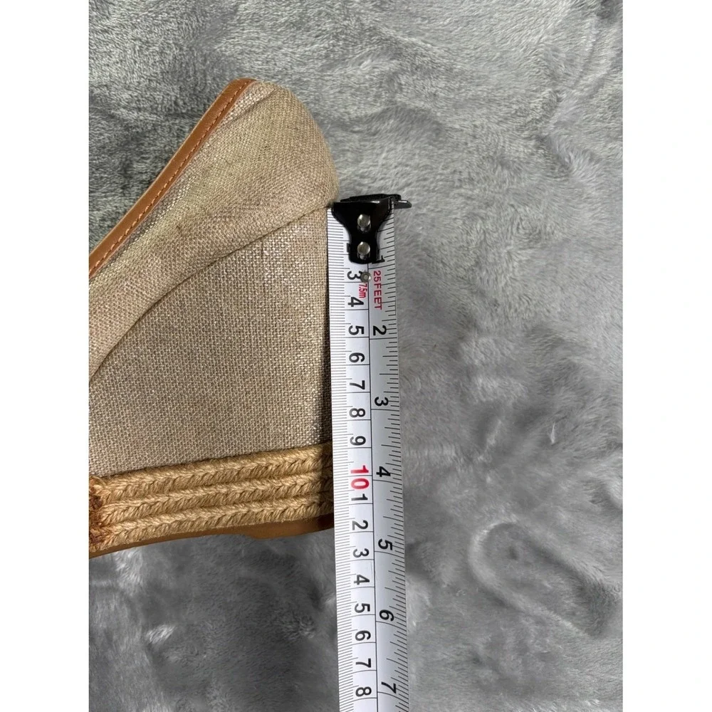 NEW W/ BOX Tory Burch Sally Canvas Espadrille Wedge Sandals Womens Beige US 8.5